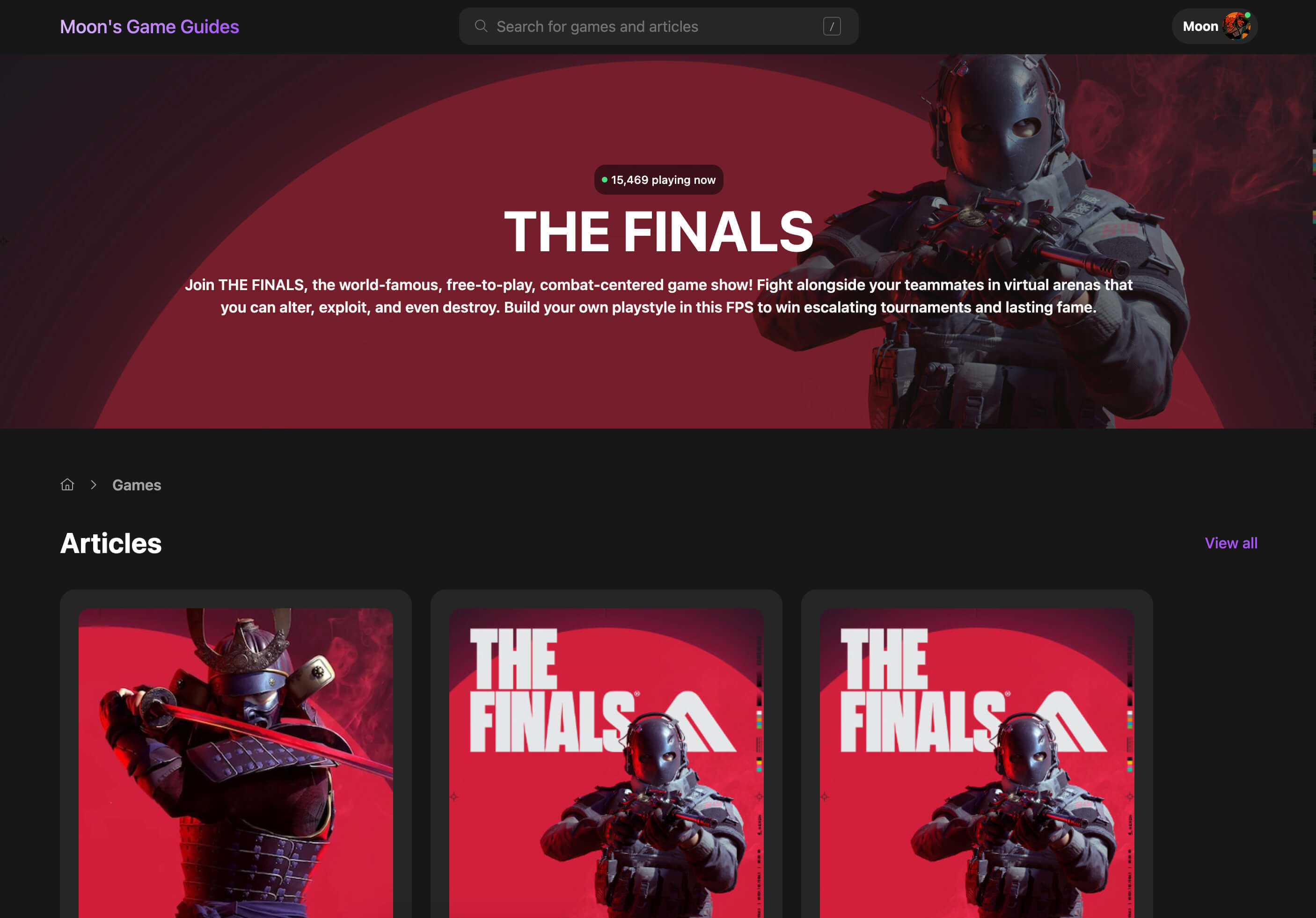 The Finals game page